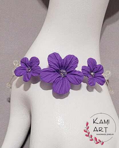 Liliana - fioletowa bransoletka damska kwiaty (5)