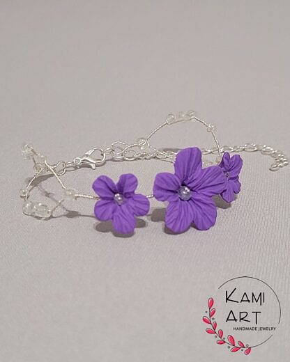 fioletowa bransoletka damska kwiaty (9)