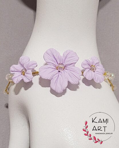 Liliana - pastelowo fioletowa bransoletka damska kwiaty (2)