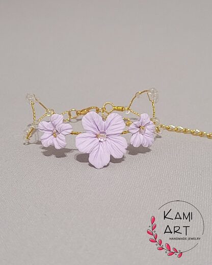 Liliana - pastelowo fioletowa bransoletka damska kwiaty (5)