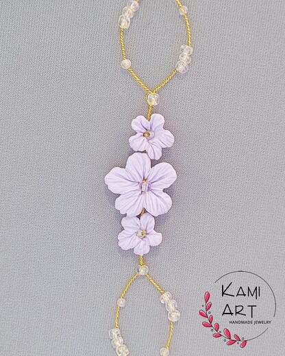 Liliana - pastelowo fioletowa bransoletka damska kwiaty (7)